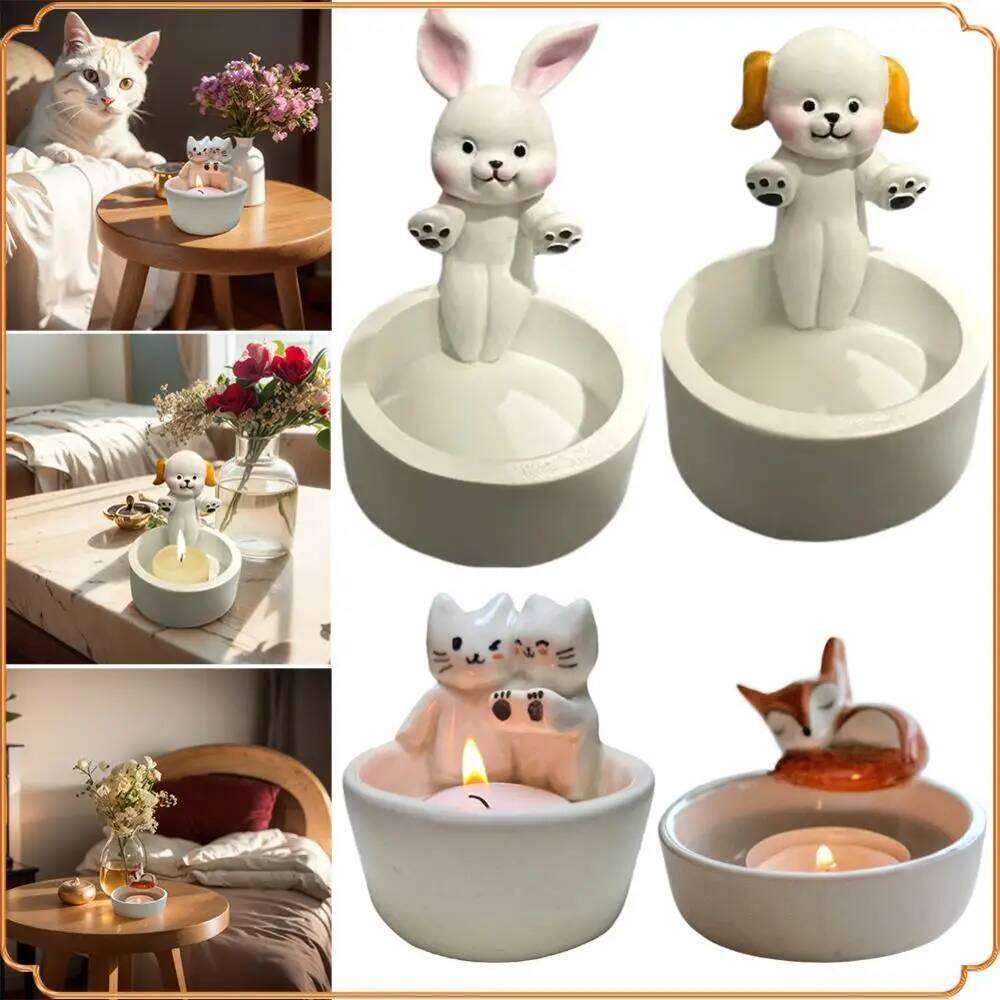 Cat/Dog/Rabbit/Fox Candle Warming Paws Aromatherapy Cartoon Candlestick Lamp Holder for Animal Lovers H260310