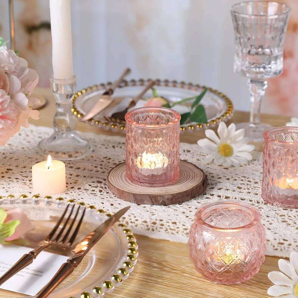 6/12Pcs Blue Votive Glass Candlestick Party Decoration Tea Lights Candle Holders for Wedding Home Table Decor H260310