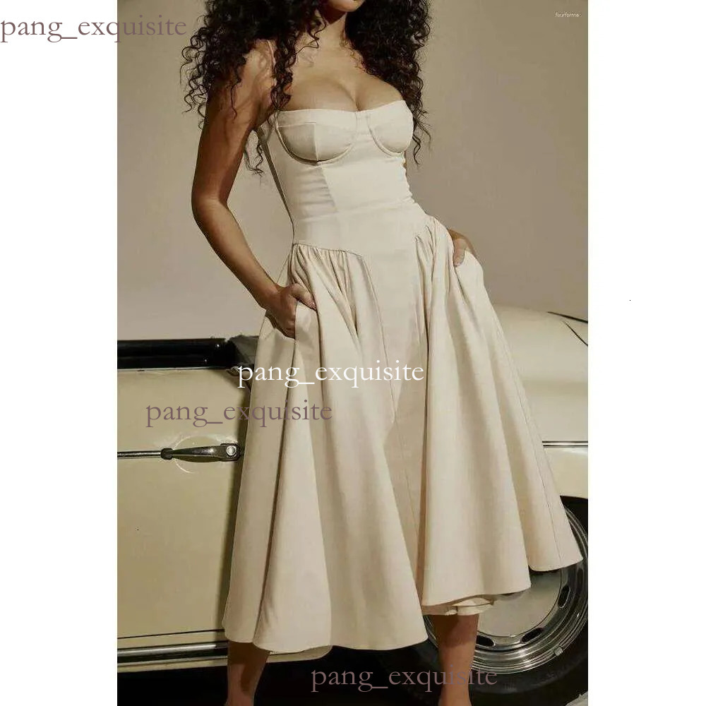 Sandro Dress Womens House Of Cb Dress Designer Elegant Sleeveless Backless Pleated Womens Midi Dress Casual Dresses Autumn Fashion Brand