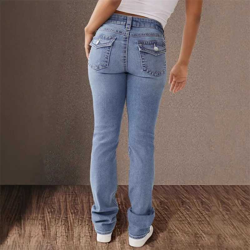 Spring 2025 Y2K Baggy Jeans for Women Trendy Mid Waist Casual Straight Leg Boyfriend Jeans Denim Pants with Pocket Streetwear M260310