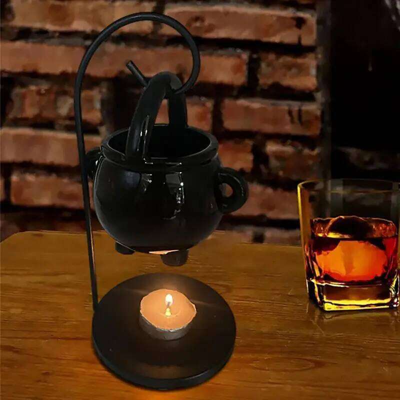 Hanging Wax Halloween Cauldron Pot Candle Holder Black Oil Incense Aroma Diffuser Home Decor H260310