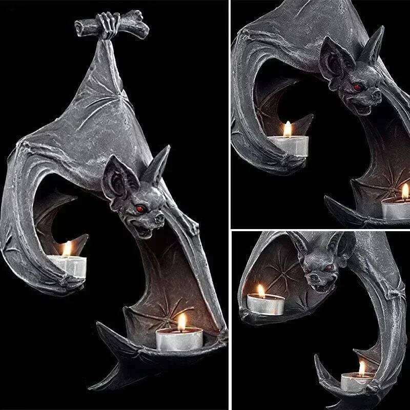 Wall Tea Set Bat Statue Hanging Candlestick Garden Home Halloween Decoration H260310