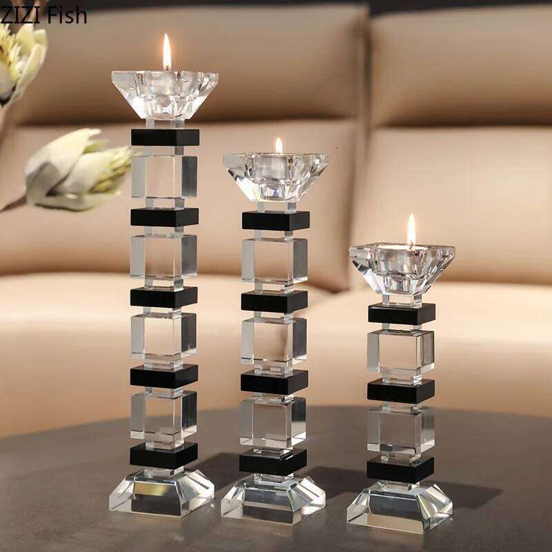 Crystal Glass Candlestick Decorative Holder Romantic Candlelight Dinner Prop Candle Rack Candles Stand Ornament H260310