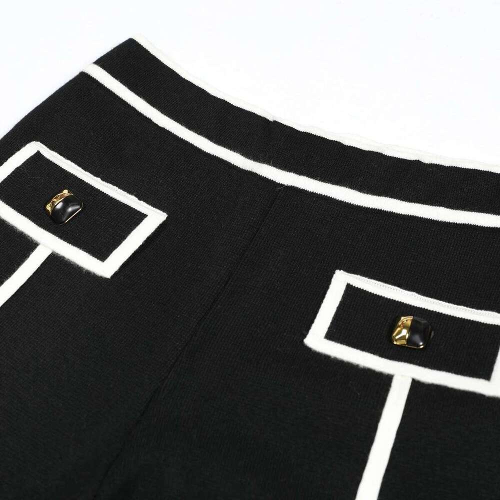 High Quality And Fashionable New Knitted Patchwork Lapel Button Long Sleeved Cardigan Straight Leg Pants Women S Suit MAKOUFEI