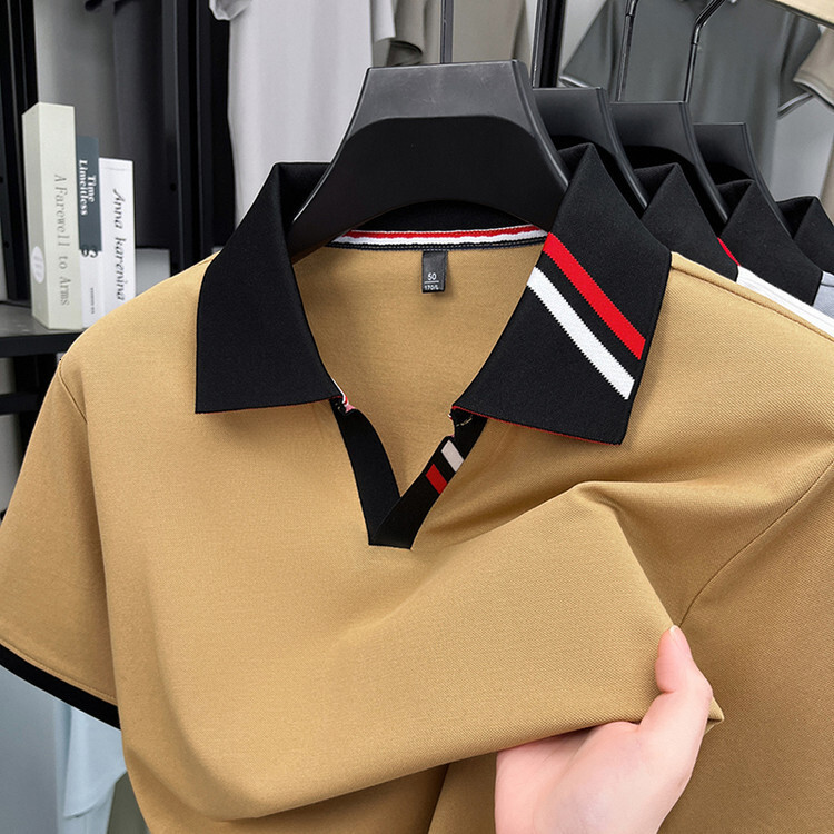 Luxury Brand Designer Clothes Men's Short-Sleeve Polo Shirt With Mulberry Silk, 2025 Summer New Style, Scissor Collar, Breathable Cotton, Men