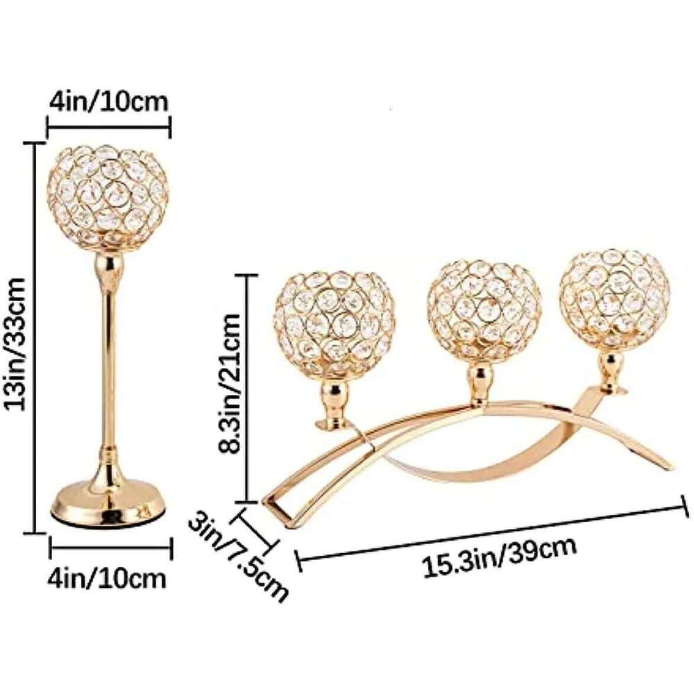Gold Candle Holders Table Centerpieces,Tealight Candlestick, Candelabra Stand, 3 Arms for Living Room, Wedding Decor H260310