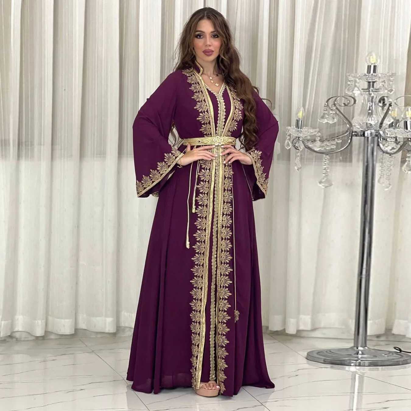 Dress Suit Women Eid Muslim Abaya Party Dresses 2 Piece Sets Embroidery Sashes Ramadan Dubai Kaftan Vestidos Jalabiya Long Robe X260310