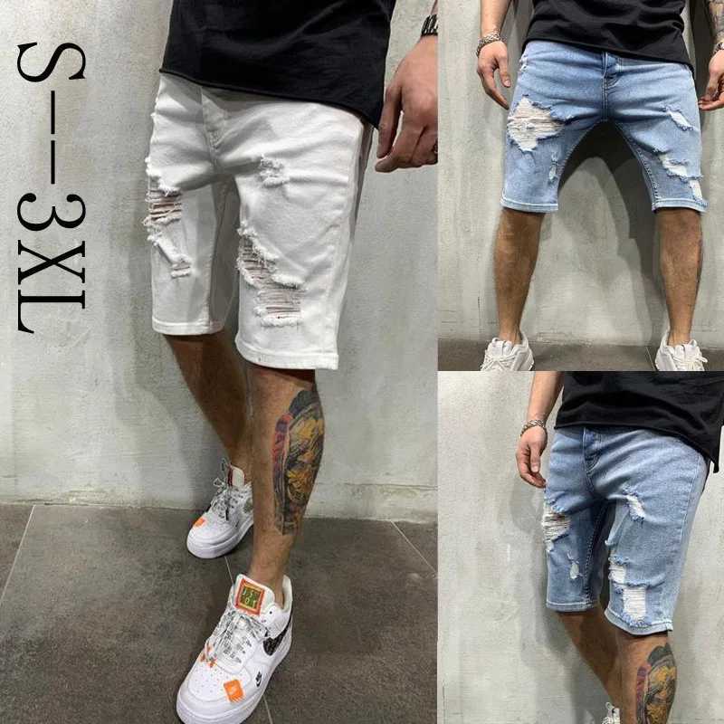 2024 Ripped tassel denim shorts New Summer Mens Personalized Washable Perforated Denim Pants Large Casual Middle Pants N260310