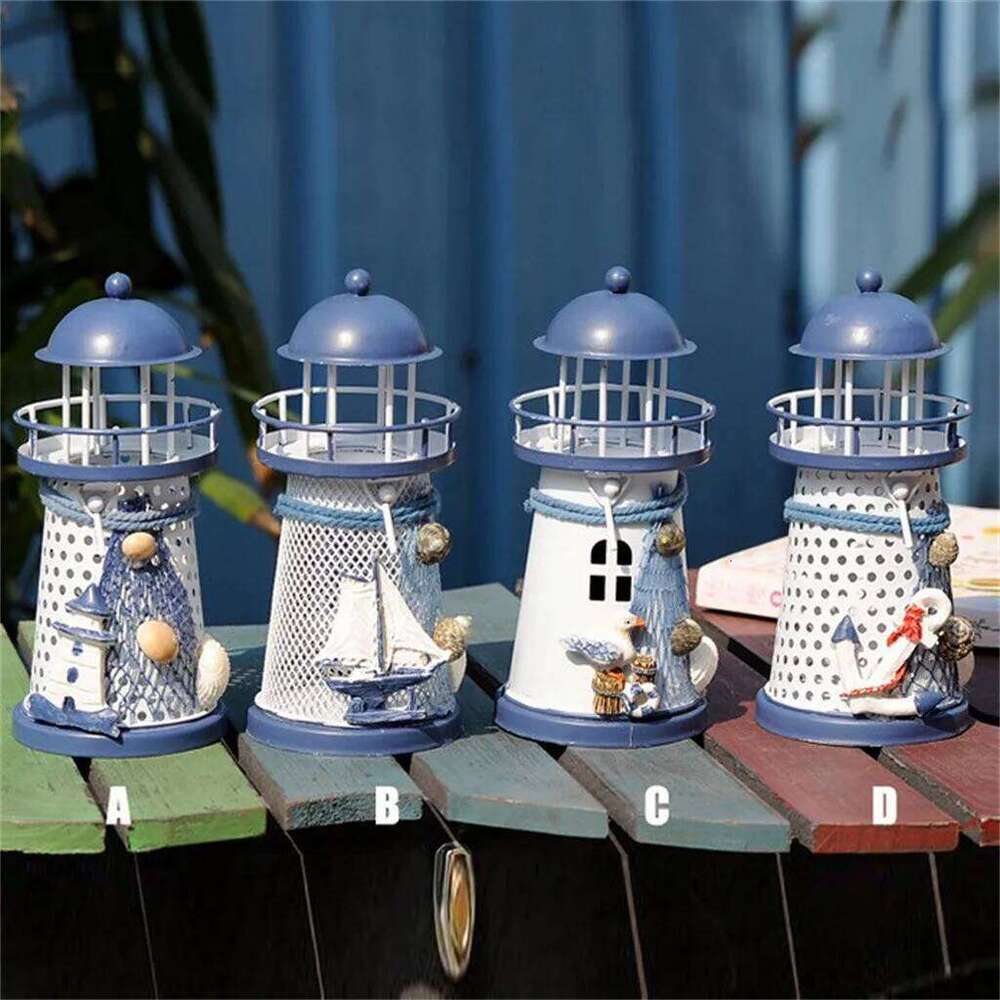 Hot-selling Handmade Mediterranean-style Lighthouse Wrought Iron Holiday Candlestick Candle Holder Home Decor #LL H260310