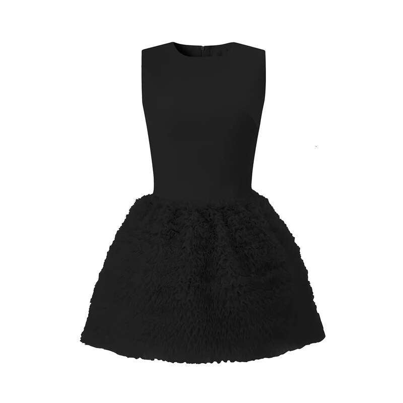2026 new women's elegant and sweet princess style simple solid color sleeveless fluffy short skirt