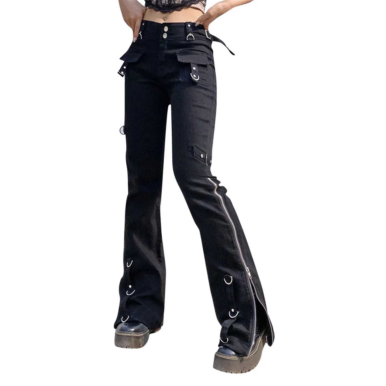 Retro Straight Women Jeans Aesthetic Dark Goth Pants Academia Vintage Y2k Style Streetwear Punk Straight Casual Denim Trousers M260310