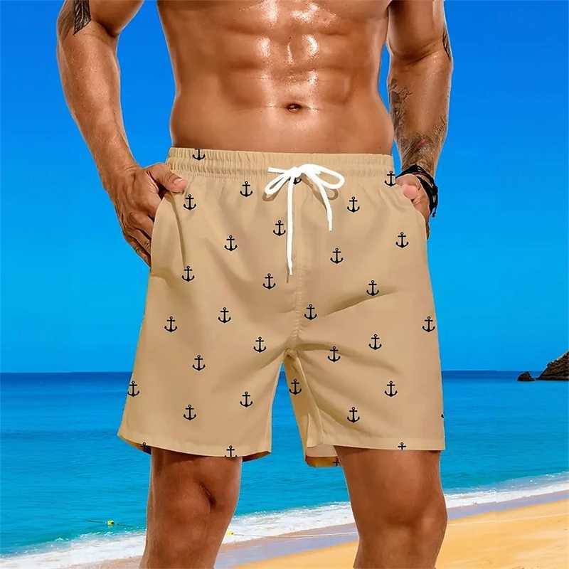 Classic Simple Anchor All Over Print Beach Shorts Beach Leisure 3D Print Breathable Solid Color Swim Trunks Summer Trend Short N260310