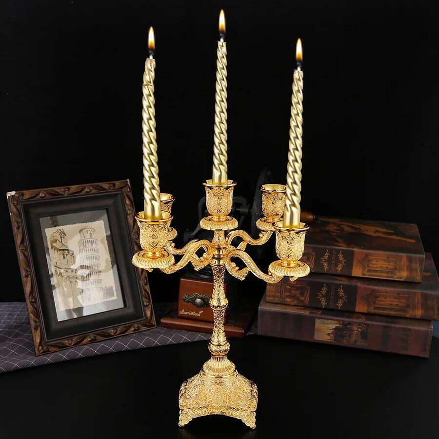 5 Arm Candlestick Holder Table Candelabrum Silver Gold Candle Stand Wedding Candelabra for Kitchen Fireplace Candlelight Dinner H260310