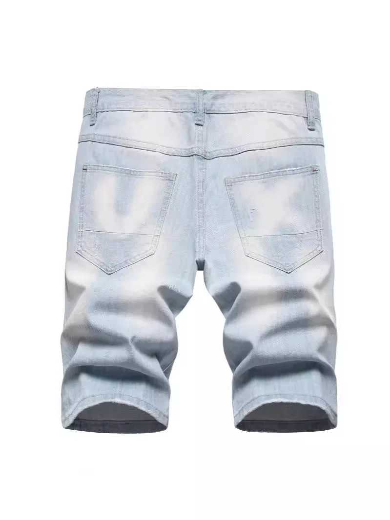 New Summer Men Blue Denim Shorts Italian Style Male Shorts Jeans High Quality Male Stretch Fit Ripped Denim Jeans Shorts Size 38 N260310
