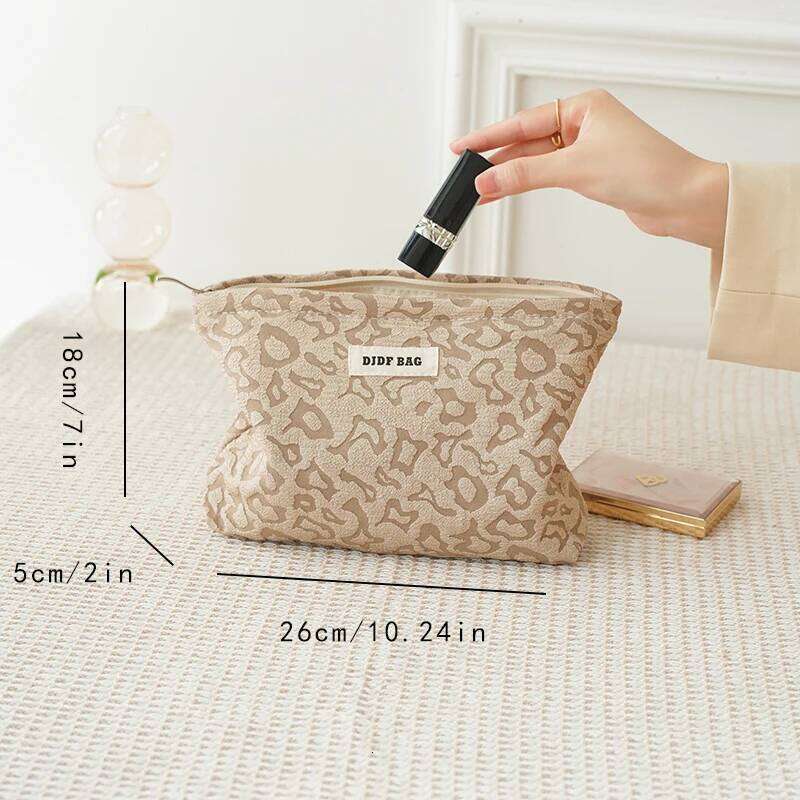 Women's cosmetic large capacity leopard print khaki travel toiletry fashion storage bag, ins style XJ260310
