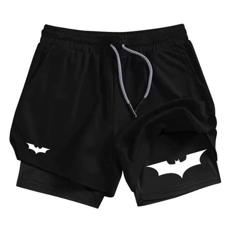 Bat Print 2-in-1 Mens Sports Breathable Quick-Drying Summer Shorts with Phone Pocket Gym Workout Running Shorts Cycling Shorts N260310