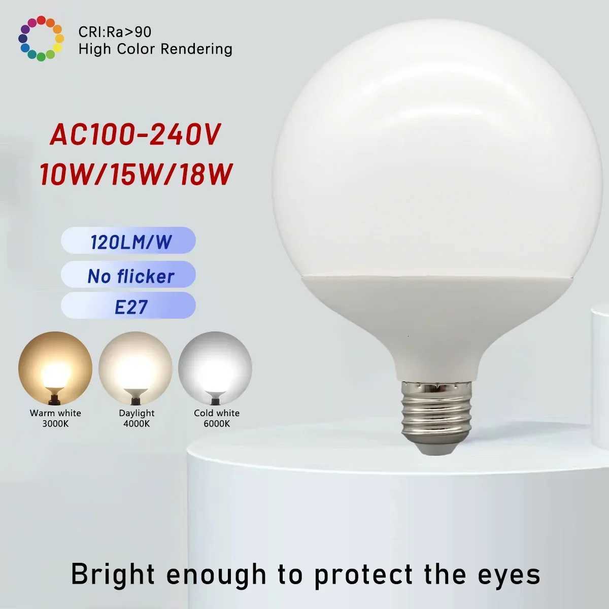 3PCS Energy Saving E27 18W 15W 10W LED Bulb G80 G95 G120 Global Light Lampada Ampoule RA90 LED Light Bulbs 3000K 4000K 6000K LED H260310