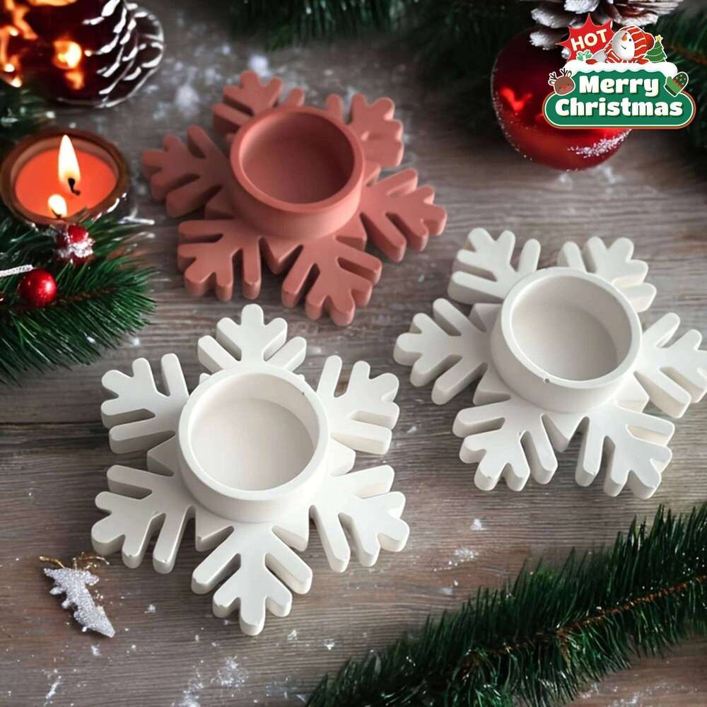 Snowflake Candle Holder Mold for Resin, Silicone, Gypsum, Clay with Central Hole - Christmas, Winter, New Year's Eve H260310