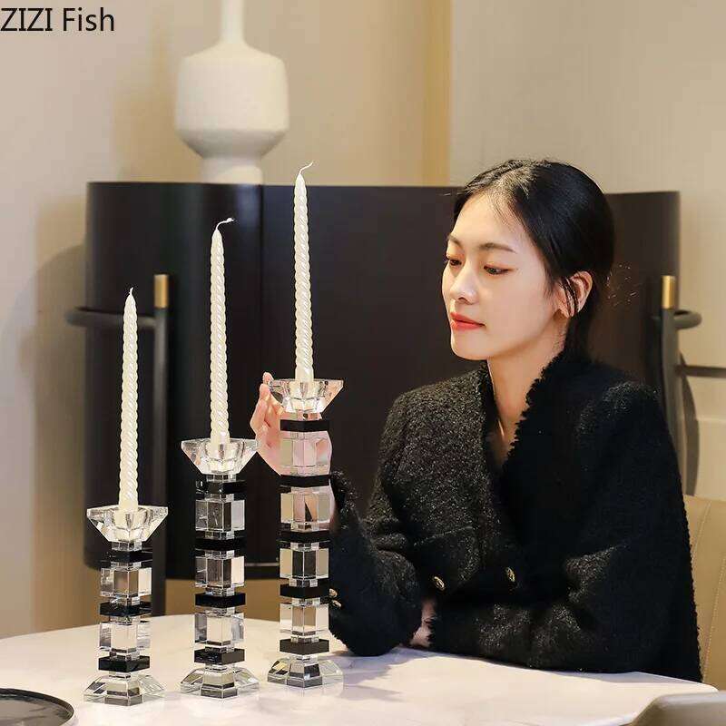 Crystal Glass Candlestick Decorative Holder Romantic Candlelight Dinner Prop Candle Rack Candles Stand Ornament H260310