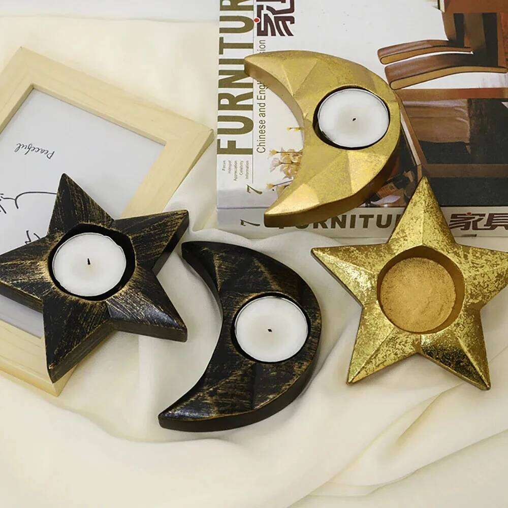 Five pointed Aromatherapy Candlestick Imitation Old Moon Star Candle Tray Home Atmosphere Decoration Props Crafts Ornaments H260310