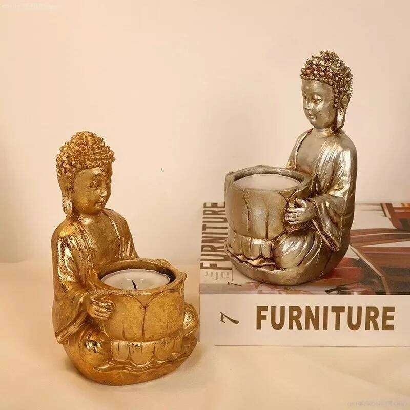 Handmade Buddha Statue Candle Holder Classical Sturdy Resin Candlestick Decor for Home Bedroom Office Yoga Studio Decoration H260310