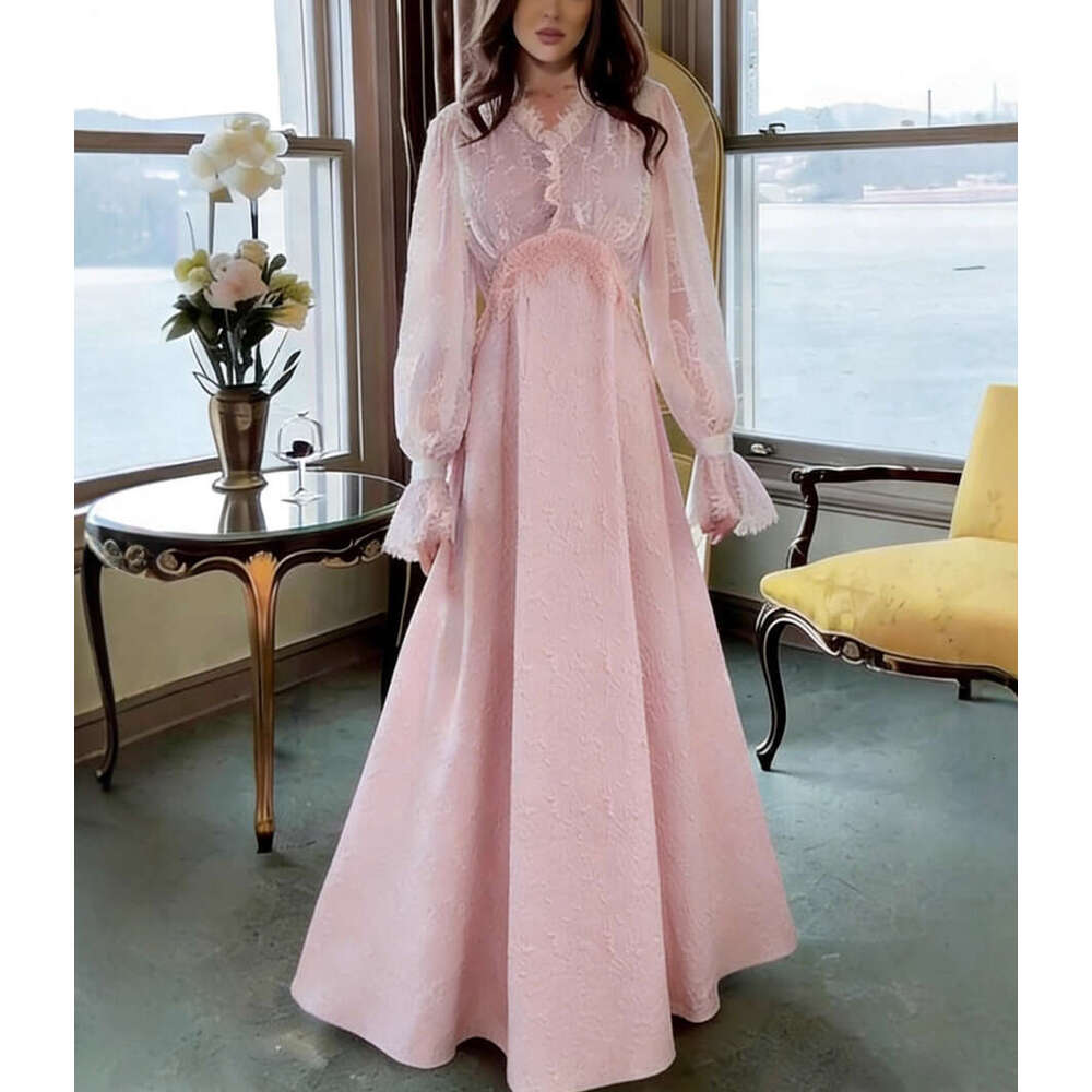 2026 Spring and Summer European and American Style Lace Dark Pattern Splicing Jacquard Waist Skirt with Wide Bottom