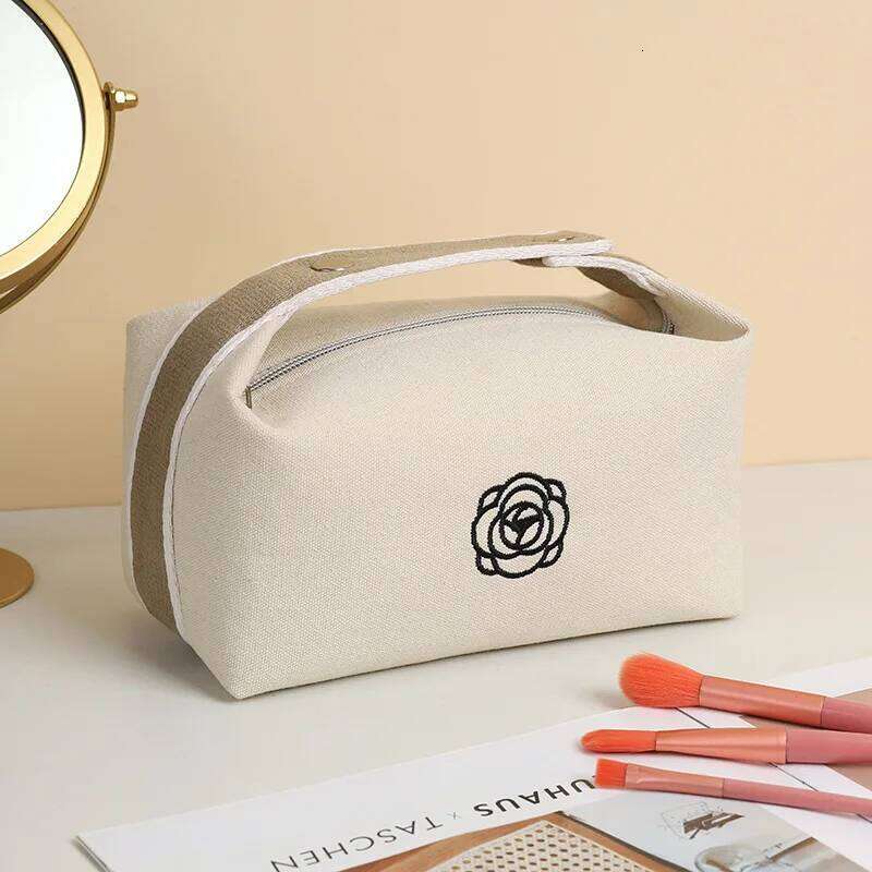 Women's canvas portable makeup luxury flower storage cosmetic organizer travel essential toiletry bag XJ260310