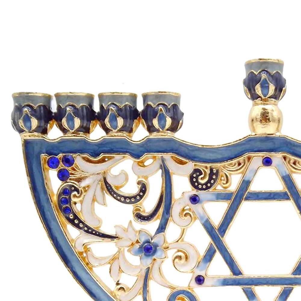 European Style Retro Enameled Menorah Hand Painted with Jeweled Accents Bejeweled Jewish Candlesticks Christmas Crafts Gi H260310