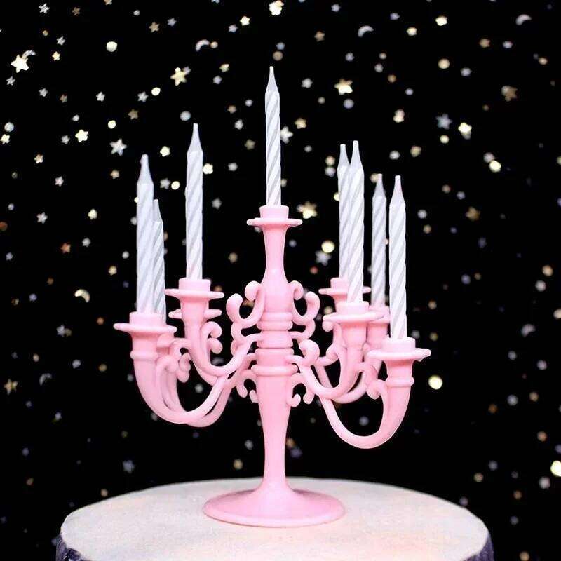 9 Pack Candles and Candlestick Holders 1 Set Toppers Birthday Party Cake Candle Holder Decorations H260310