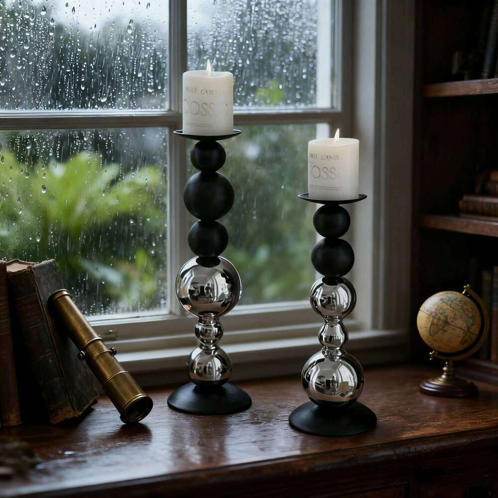 Nordic Black White Spherical Candlestick - Luxury Metal Candle Holder for Home Decor, Dining & Living Room Art Ornament H260310