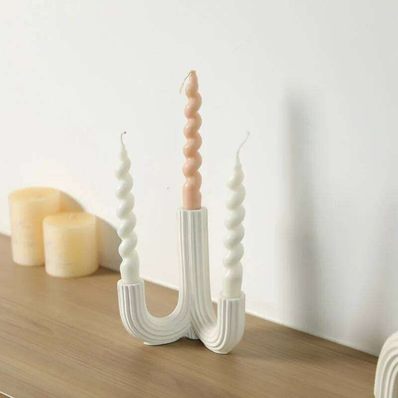 White Candle Holder Candelabrum Candlestick Geometric Fringe Semicircle Ceramic Handicraft Home Decoration Accessories H260310