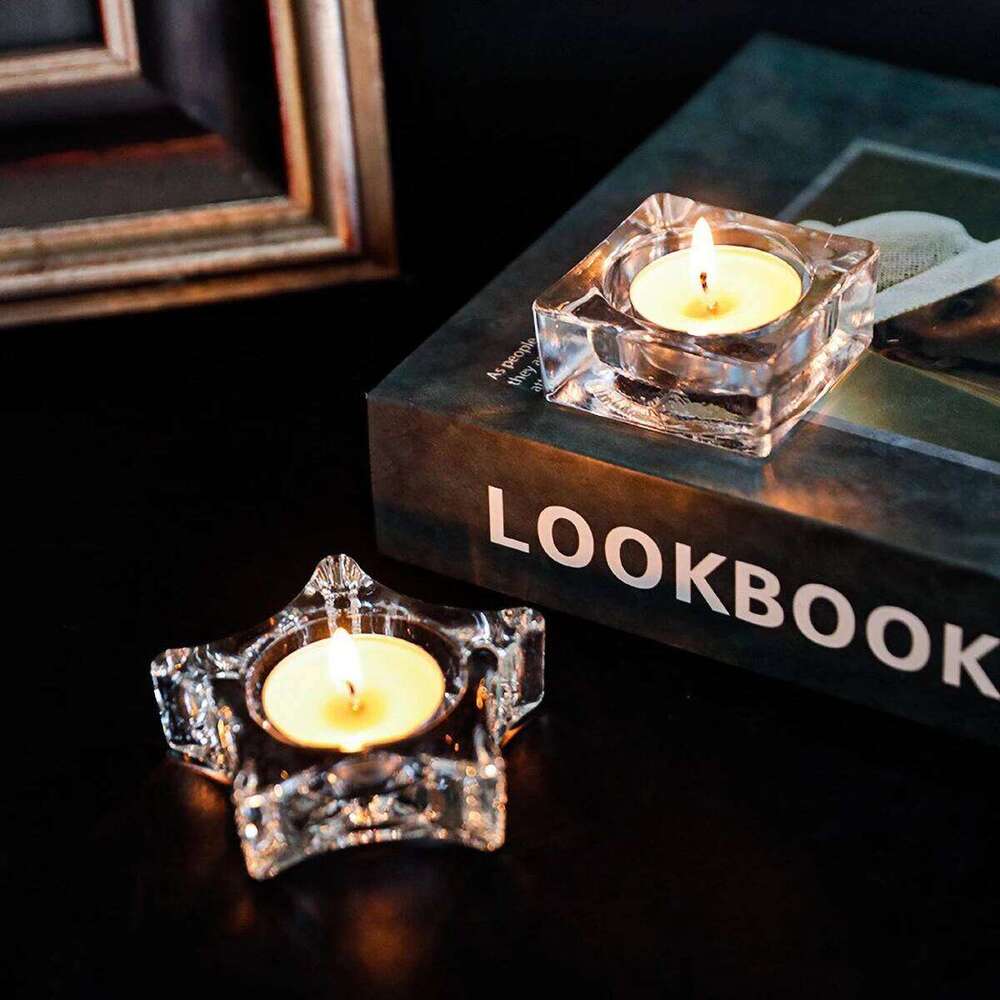 Clear Holder Glass Star Shape Design Table Decor - Transparent Tea Light Candle Stand for Dining Room Wedding Party H260310