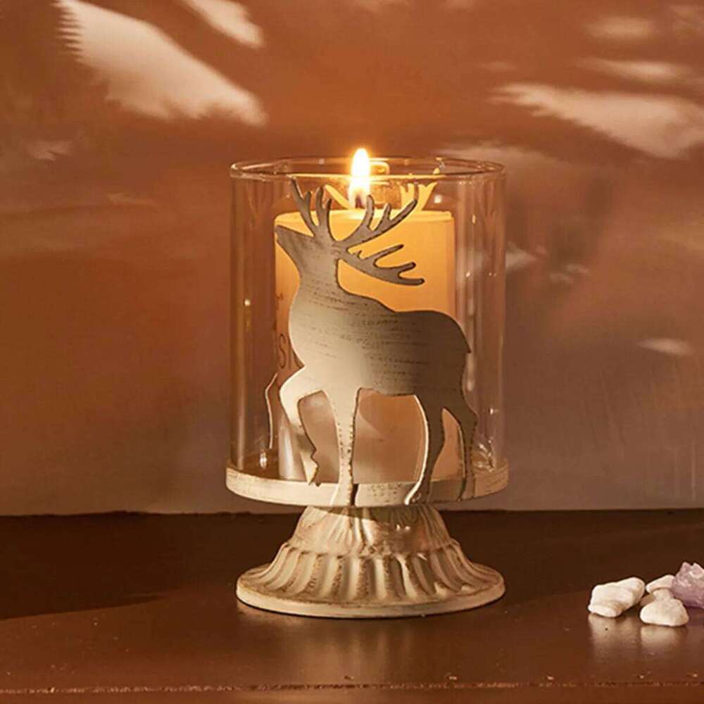 1 Elk Tree Excluding Candles, Christmas Retro Glass Decorative Iron Candlestick Dining Table Living Room Decoration Ornaments H260310
