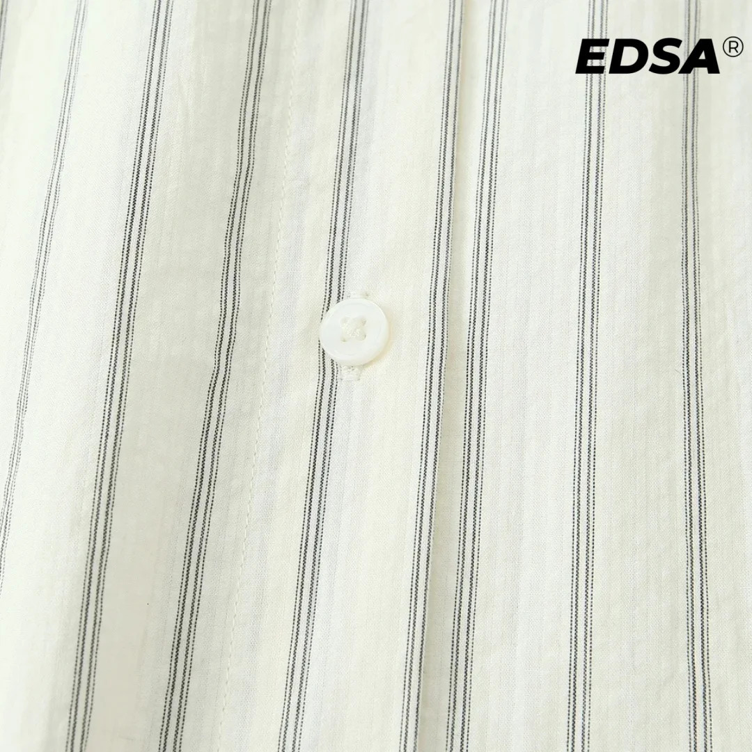 EDSA Women Striped Oversize Shirt with Tie Long Sleeves Collared Neck Buttonup Tops for Office Lady 250305 - view 5