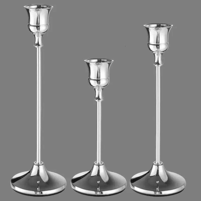 Vintage Elegant Metal Aluminum Set Of 3 Tabletop Candle Holders Suitable For Wedding Anniversary - Home And Hotel Decor... H260310