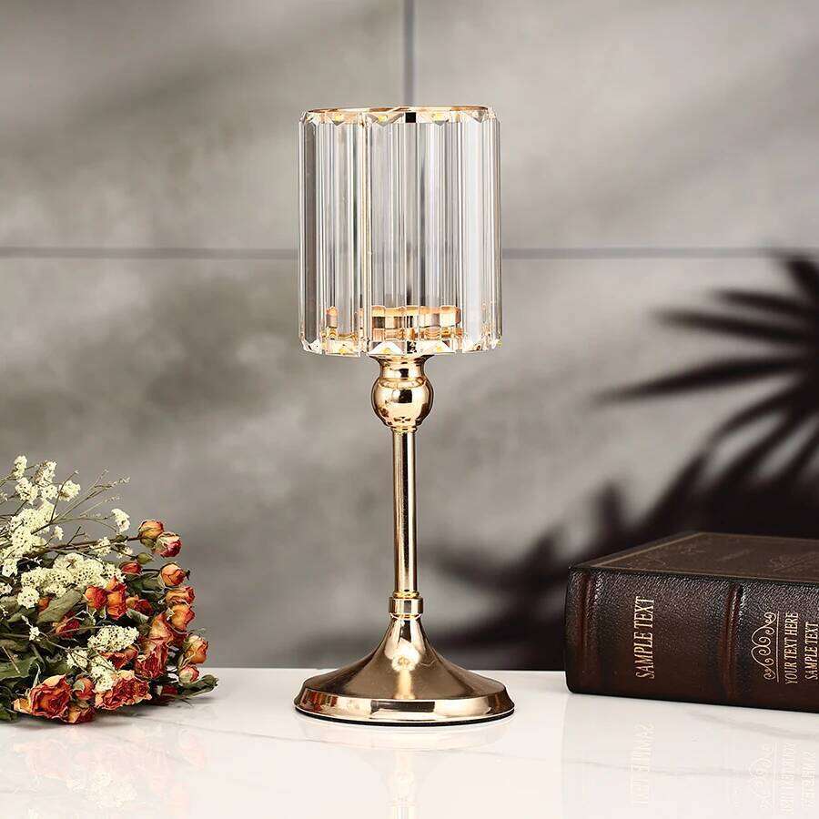 1pc Golden Pillar Holder Crystal Candlesticks for Dining Coffee Table Wedding Events Parties Home Decor Candle Holders H260310