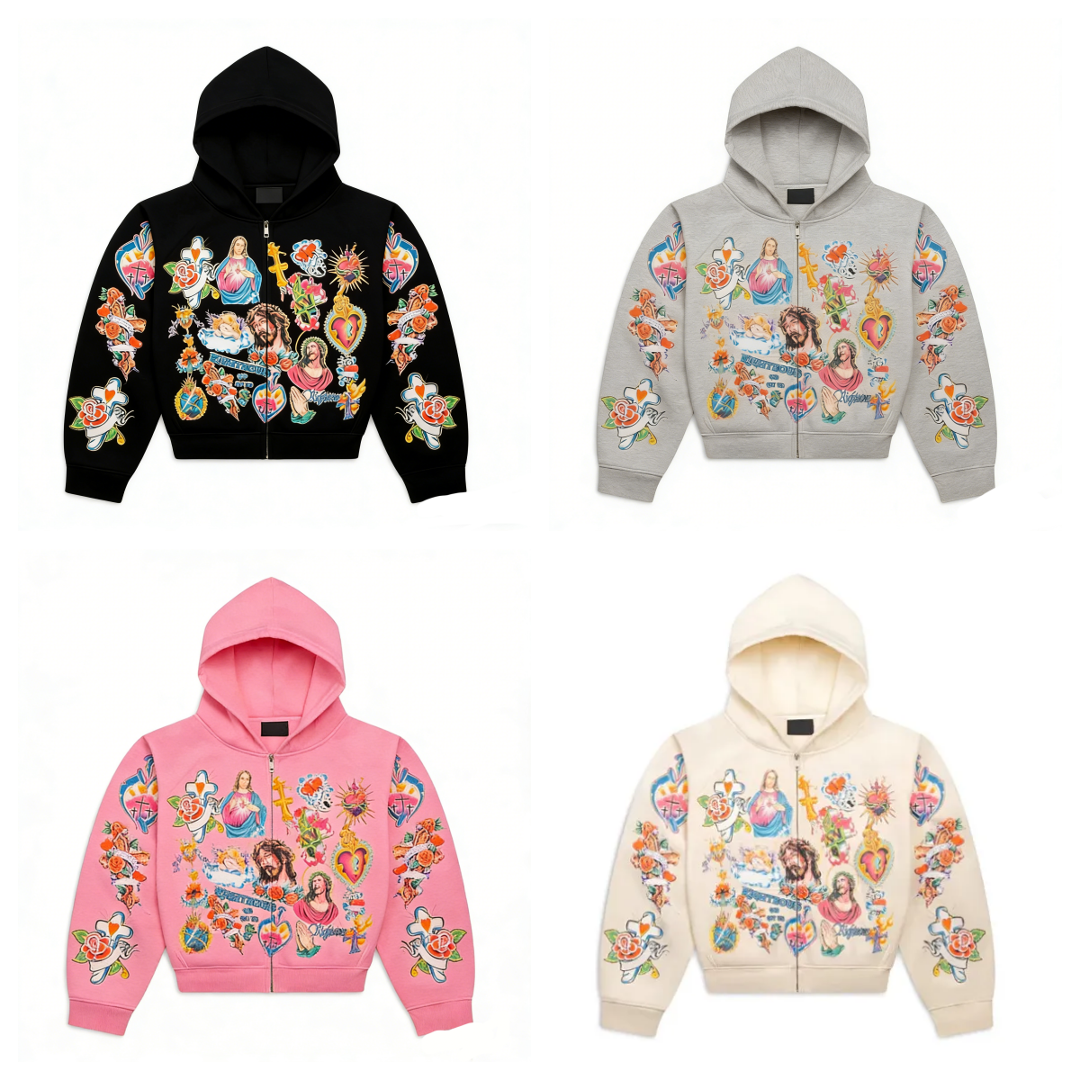 Men's Hoodies Hip Hop Retro Pattern Jesus Print Zip Up Men Clothing Streetwear Harajuku Oversized Jacket Gothic Casual Sweatshirt Hoodie