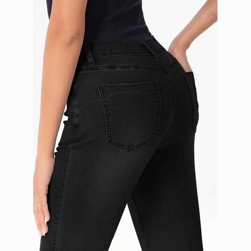 2025 Women Chic High Waist Flare Jeans Lady New Slim Fit Bootcut Cheap Denim Pants Fashion Pure Black Bell Bottoms Trousers M260317