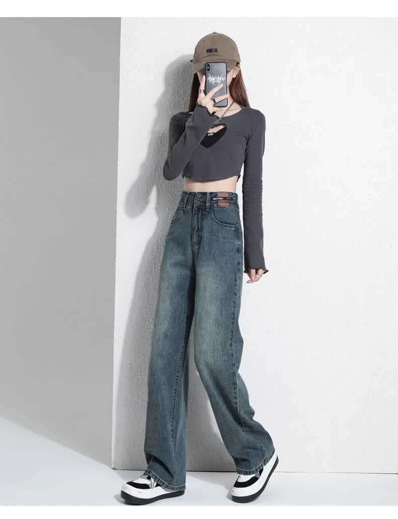 New Woman Korean Double BuCKle Design Jeans Female Winter Snow Warm THermal Plush Pants Popular High Waist Denim Trousers M260310
