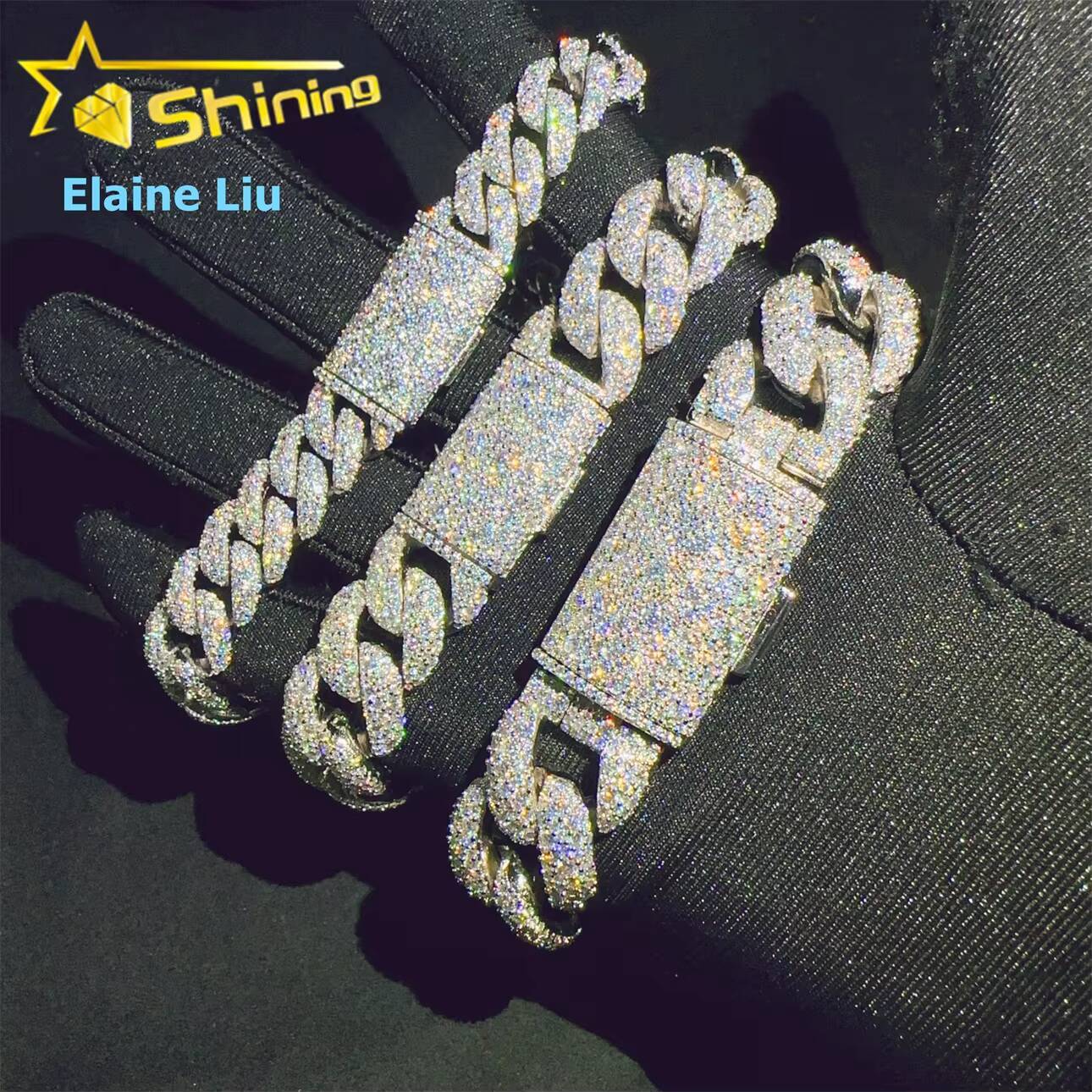 12mm 15mm 18mm VVS Moissanite Diamond Sterling Silver 925 Mosaic Setting Hip Hop Fine Jewelry Iced Out Cuban Link Chain Bracelet