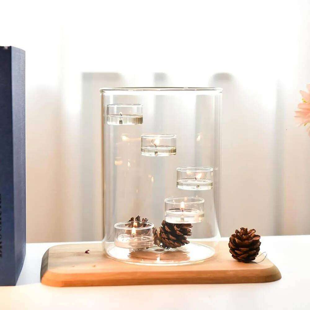 Glass Hurricane Tea Light,Clear Cylinder Pillar Candle Holder for Wedding Parties Table Centerpiece Decoration H260310