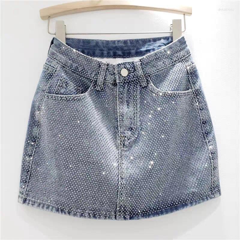 Skirts 2026 Autumn Heavy Industry Diamond Solid Color Denim Skirt Women's Fashion High Waist And Thin A Word Hip