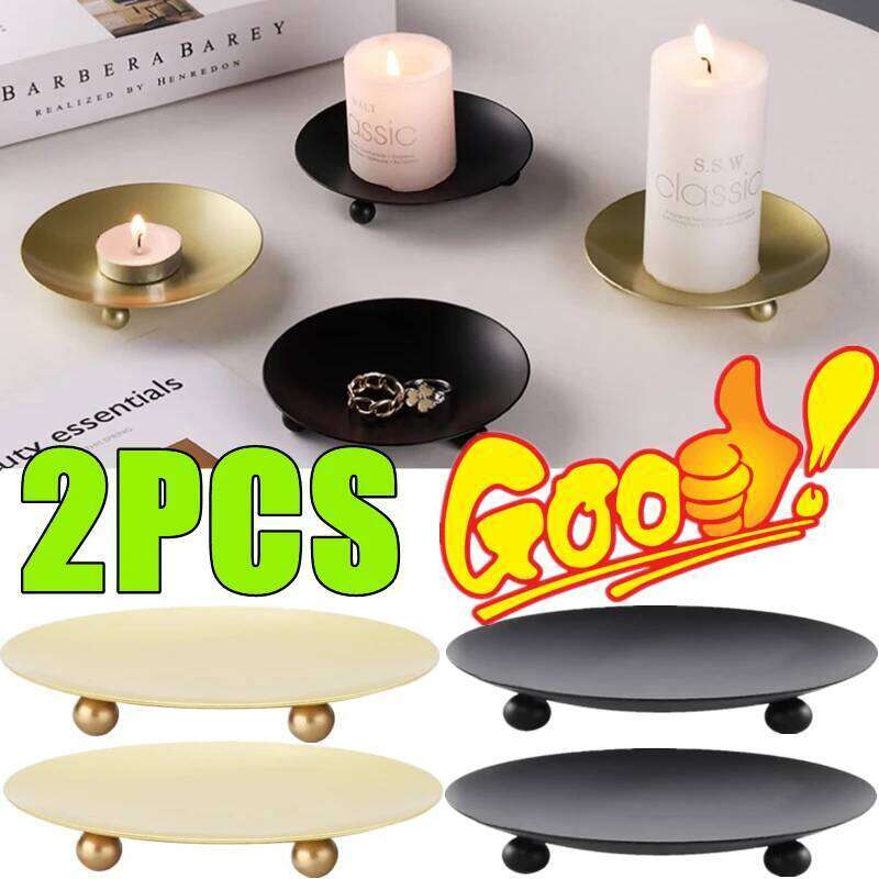 1/2PCS Iron Black Golden Candle Pillar Metal Plate for Wedding Party Festival Candlestick Holder Art Gift Home Decoration H260310
