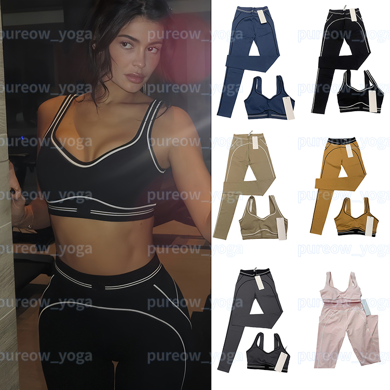 Yoga Sets Yoga Outfits Seamless Tops Sports Heart Throb Bra+Leggings High End White Striped Suits Gym Outfits Womens Fitness Pilates Muse Suit Sportswear Gym Sets