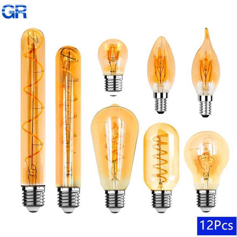 12pcs Reteo Edison Light Bulb 220V E27 E14 C35 G45 A60 ST64 T45 T225 4W Vintage Spiral Led Filament Lamp For Home Vintage Lamps H260310