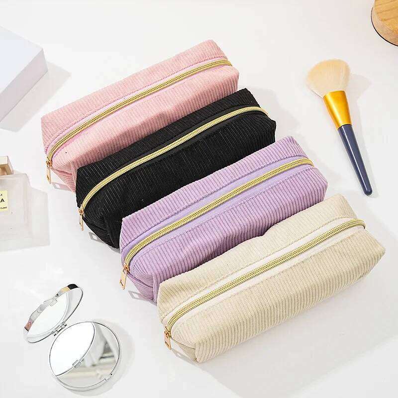 Corduroy pencil case, simple cosmetic large capacity portable toiletry bag, stationery box, business trip storage bag XJ260310