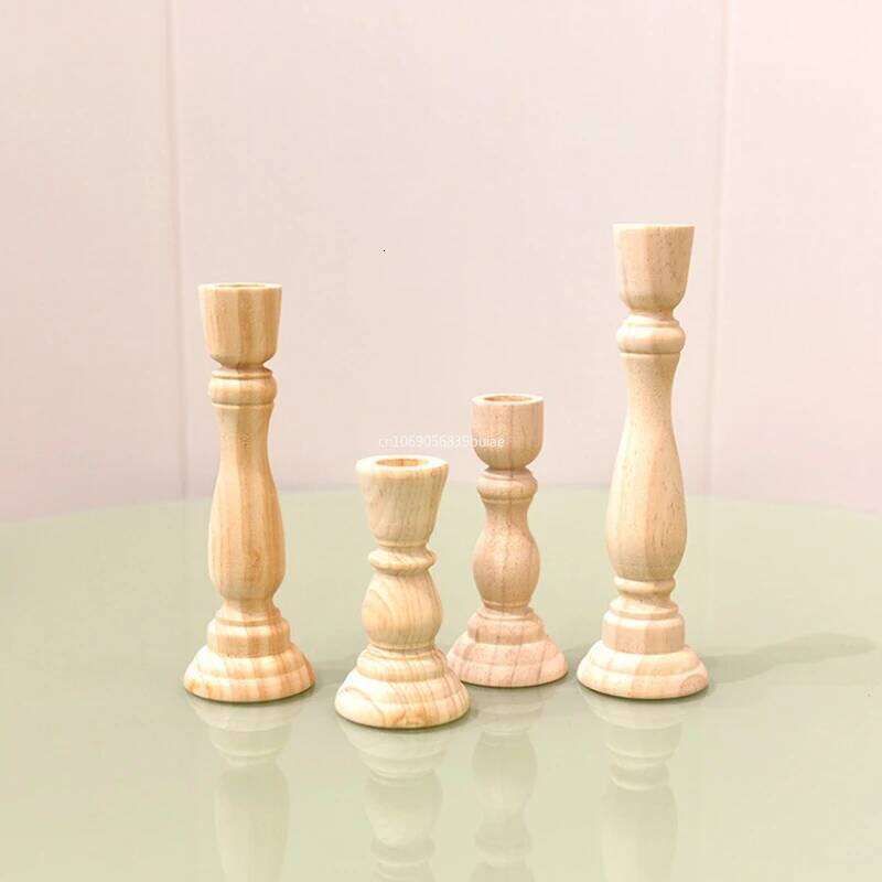 Vintage Unfinished Wood Unpainted Craft Classic Retro Candelabros Stand Candlesticks Candle Holders Home Decor H260310