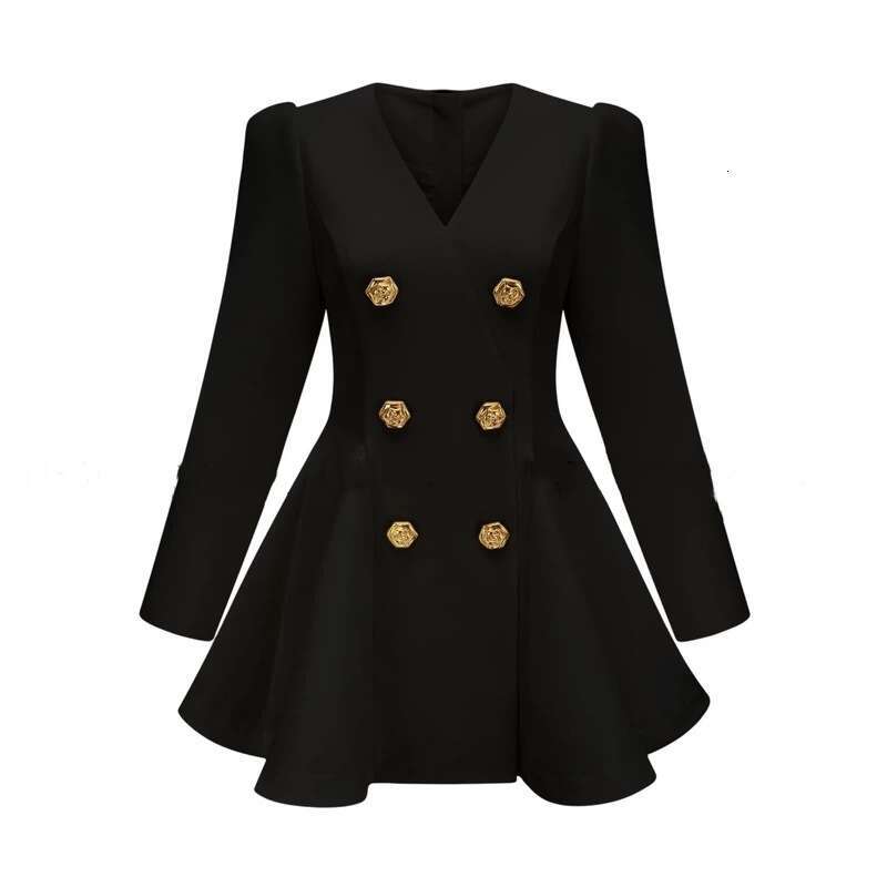 2026 autumn and winter European and American fashion V-neck double breasted waistband slim fit solid color elegant commuting short skirt