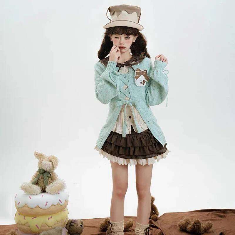 Japanese Sweet Lolita Mini Women Y2K Kawaii Lace Patchwork Bow Cake Skirt Femme High Waist Preppy All Match A Line Skirts XJ260309