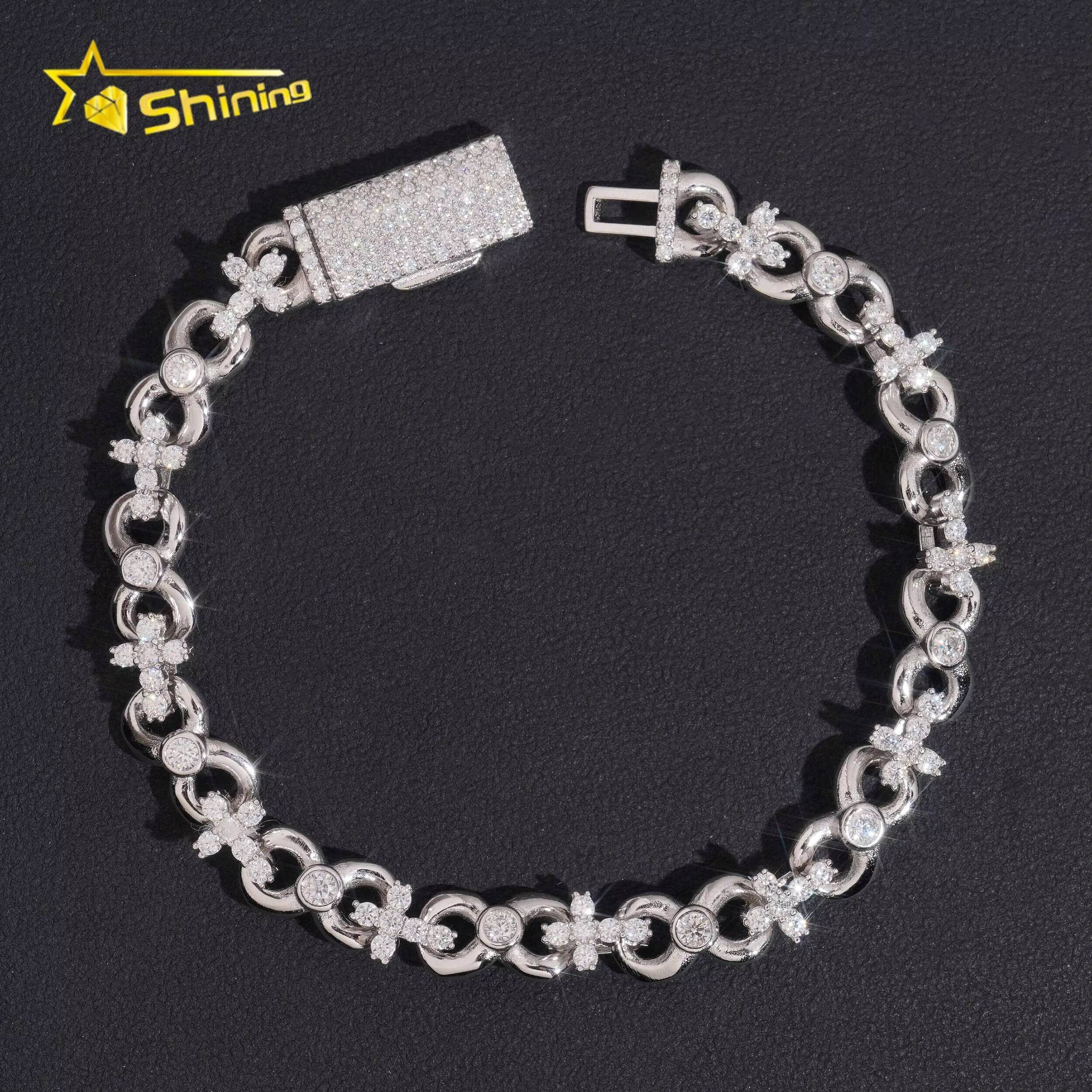Pass Diamond Tester Moissnaite Mens Infinity Cuban Bracelet S925 Gold Plated Luxury Cuban Link Bracelet Hip Hop Jewelry